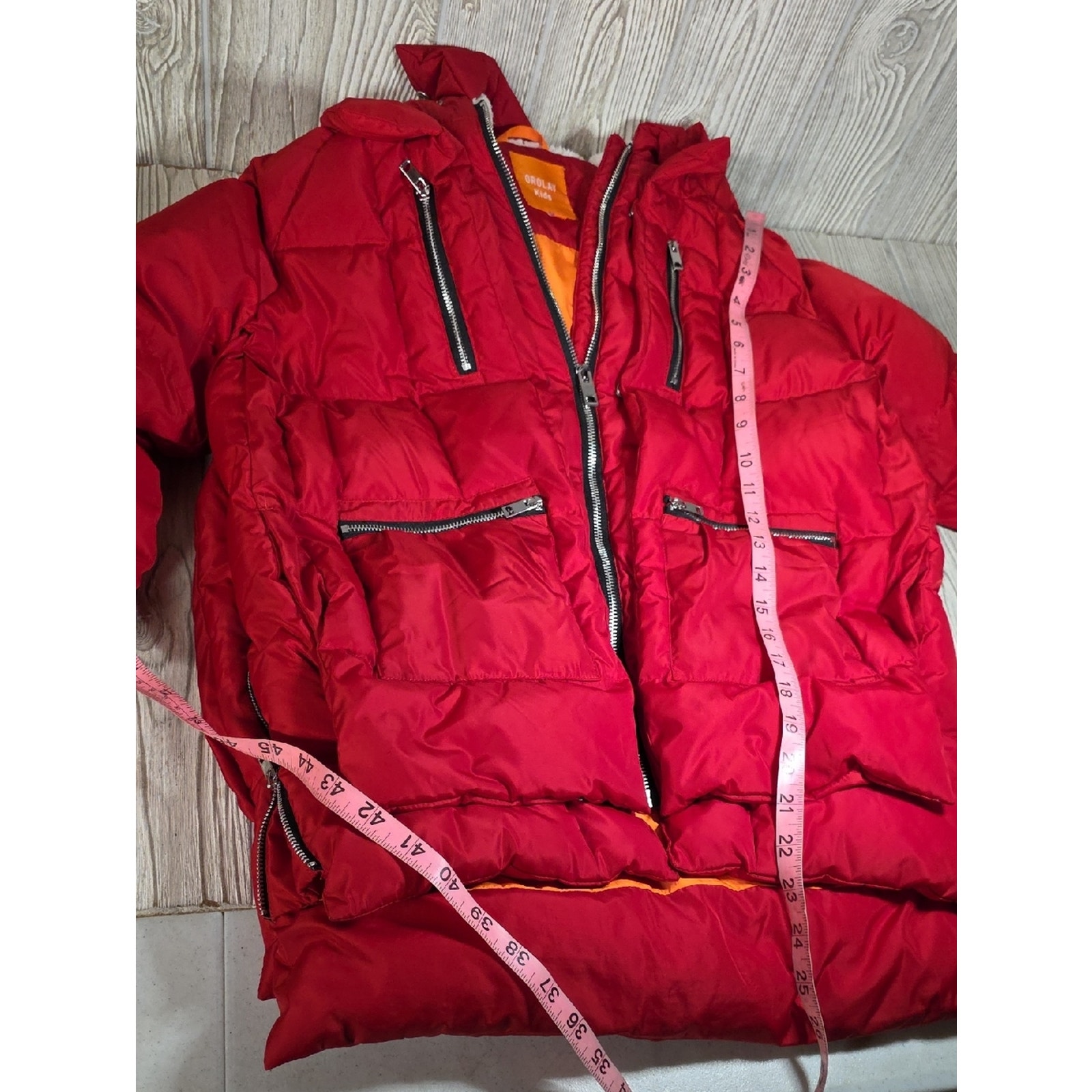 Orolay Thickened Down Red Puffer Jacket With Hood Kids Size Small — image 6 of 8